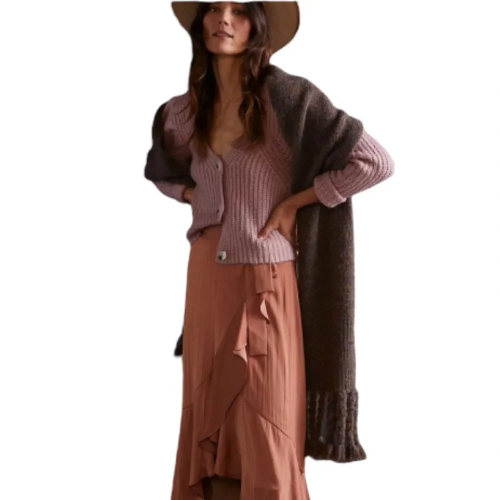 NWT Anthropologie Braided Fringe Scarf in Espresso Brown - large